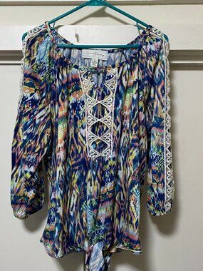 French Laundry, 3/4 length sleeves, multicolor Boho style blouse, size 1X